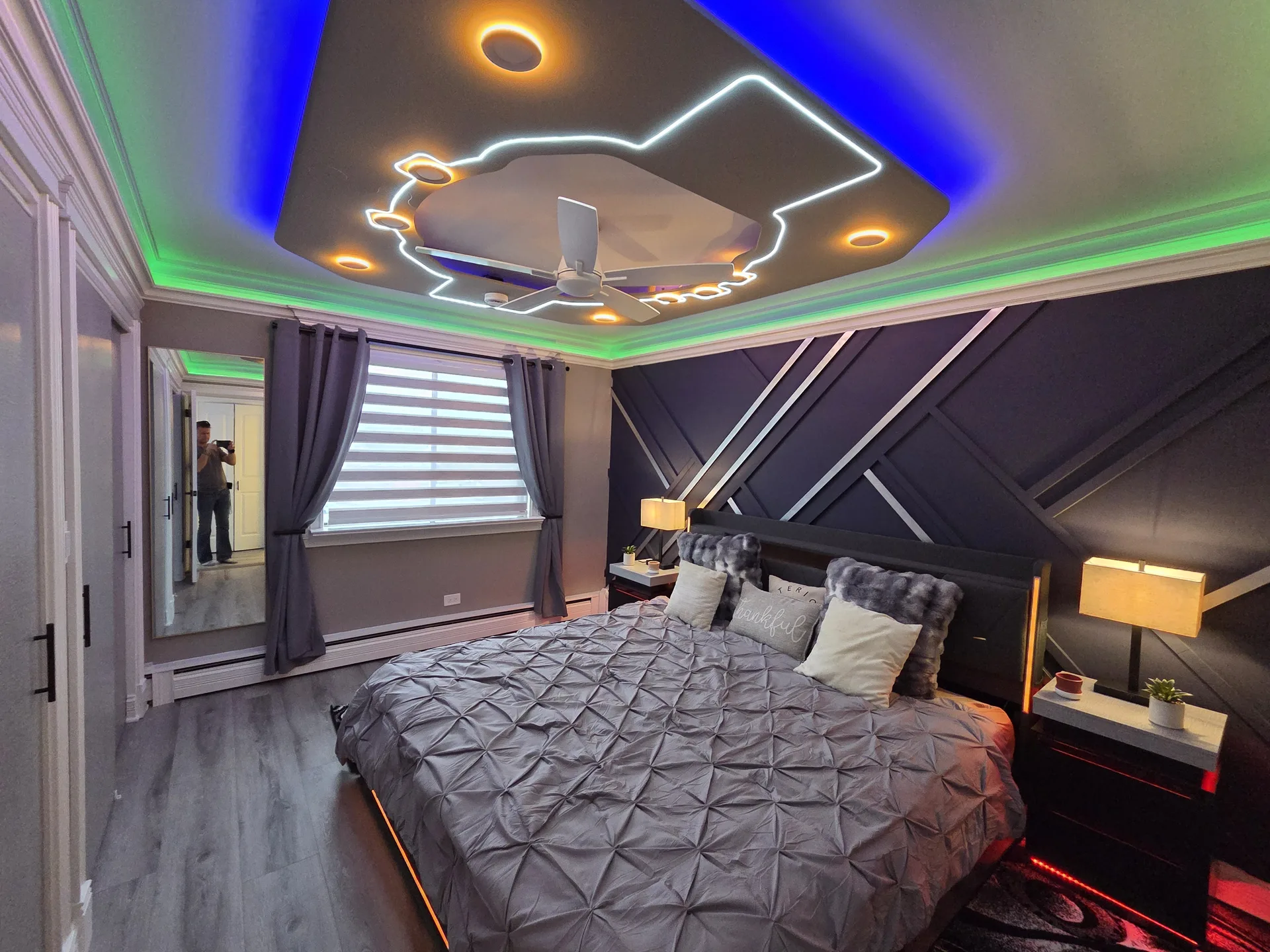 LED ceiling bedroom green accent