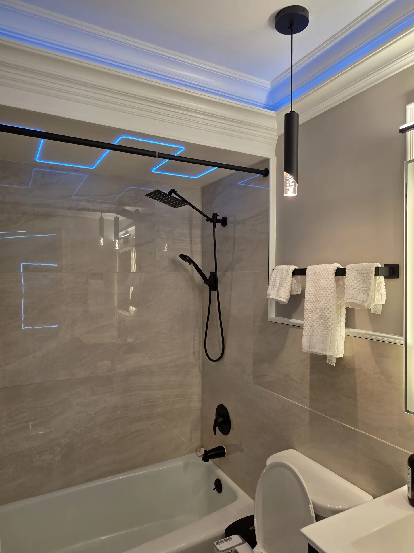 Bathroom LED ceiling lines blue