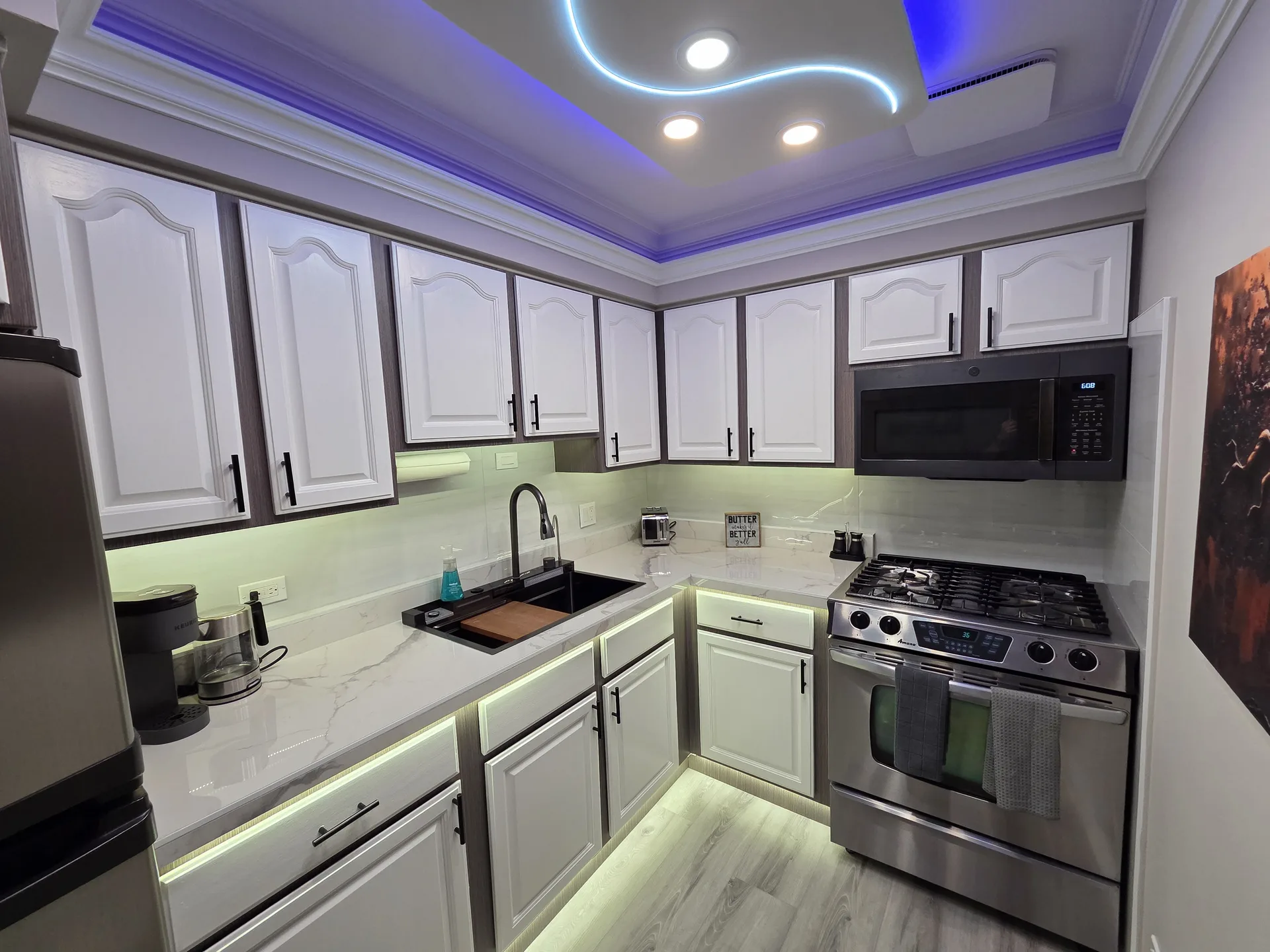 Kitchen with LED under-cabinet lighting