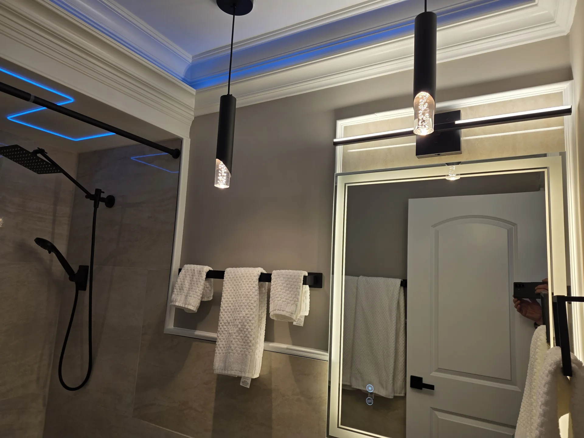 Modern bathroom walk in shower LED