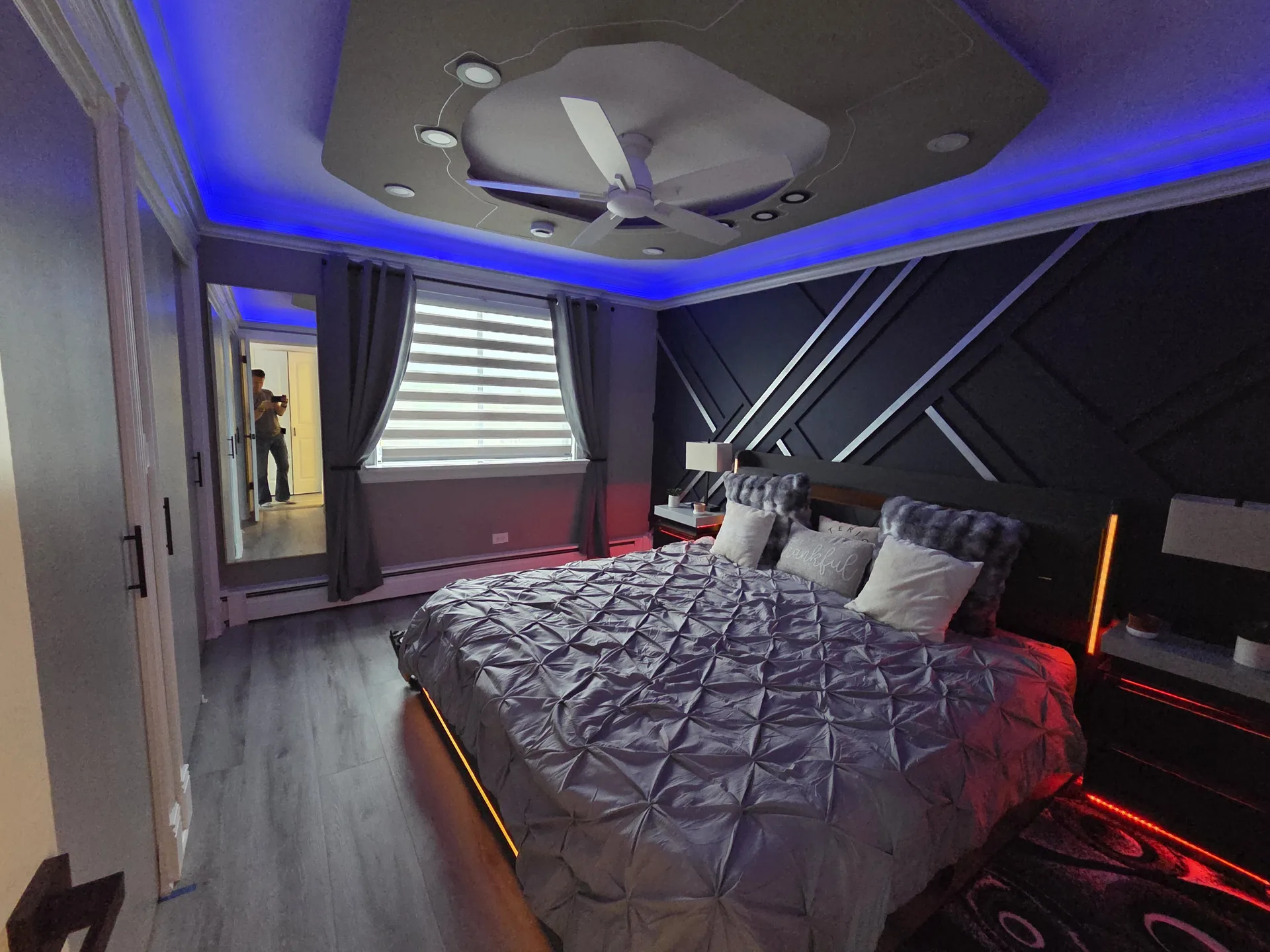 LED bedroom panel wall red accent
