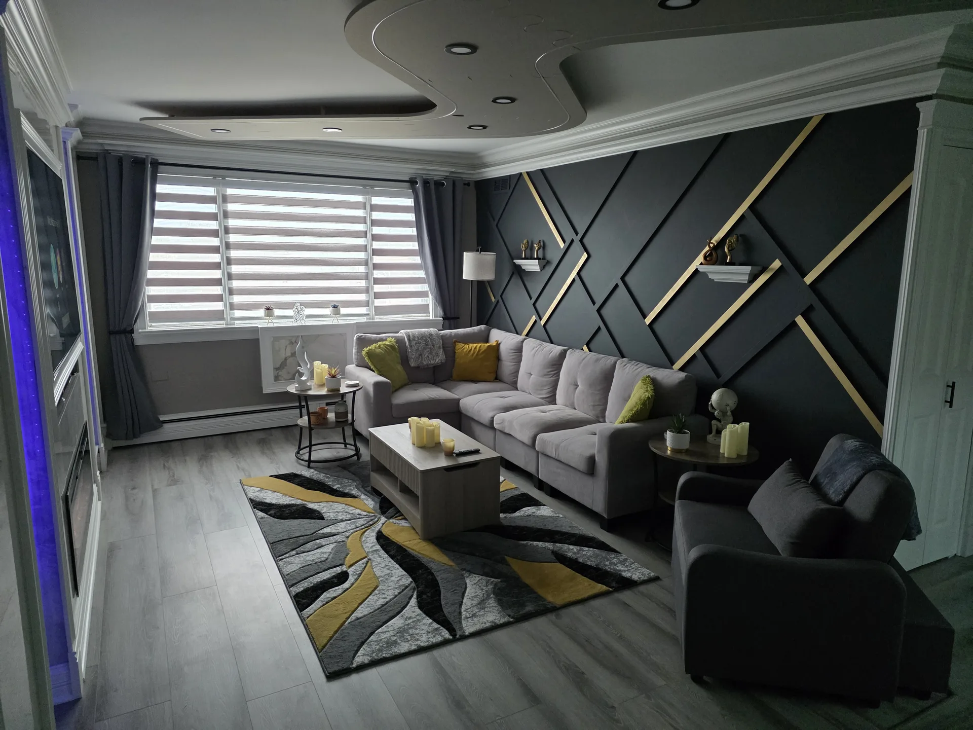 Living room accent wall fireplace