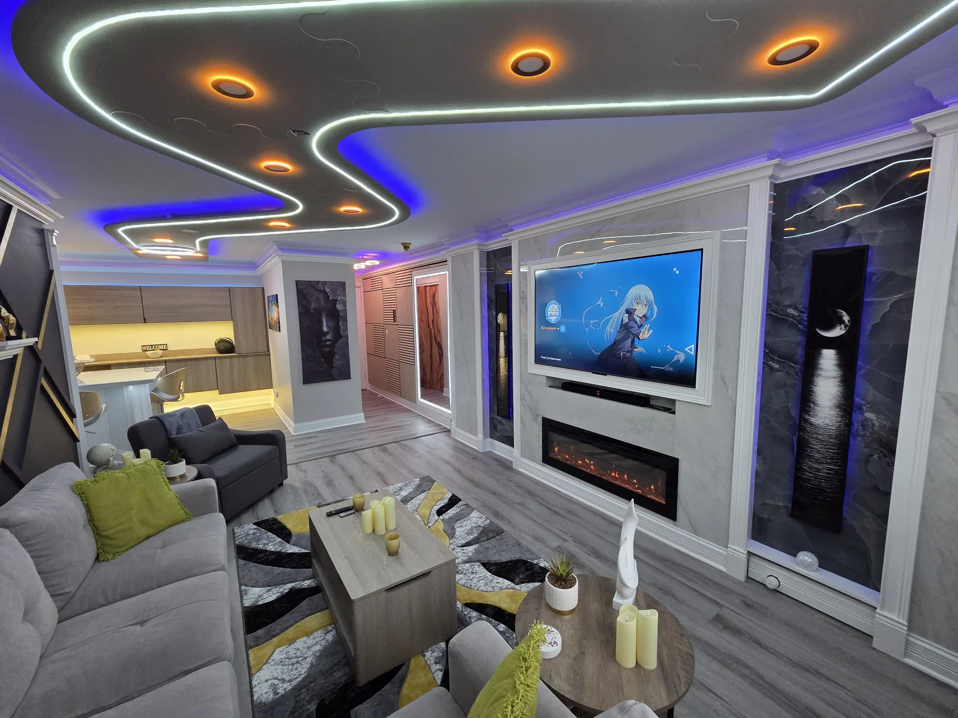 Living room media wall LED surround