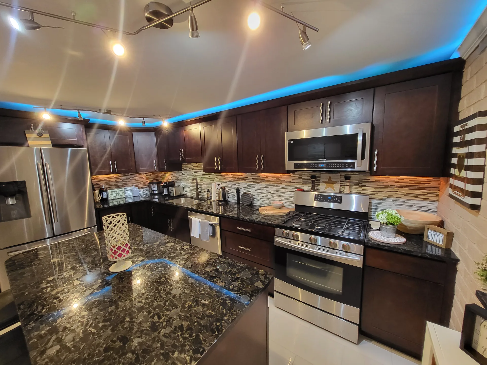 RGB cove lighting kitchen granite