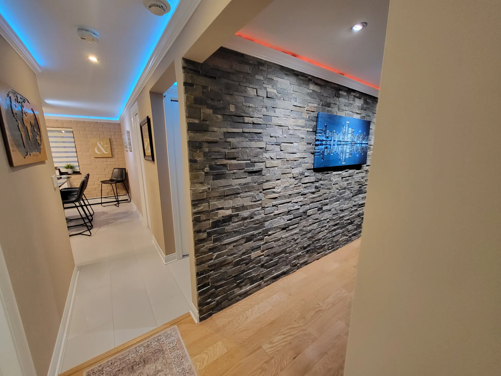 Stone accent wall hallway RGB
